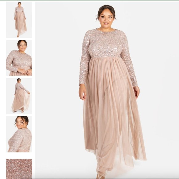 MAYA Deluxe Taupe Embellished Long Sleeve Maxi Dress - Picture 1 of 2
